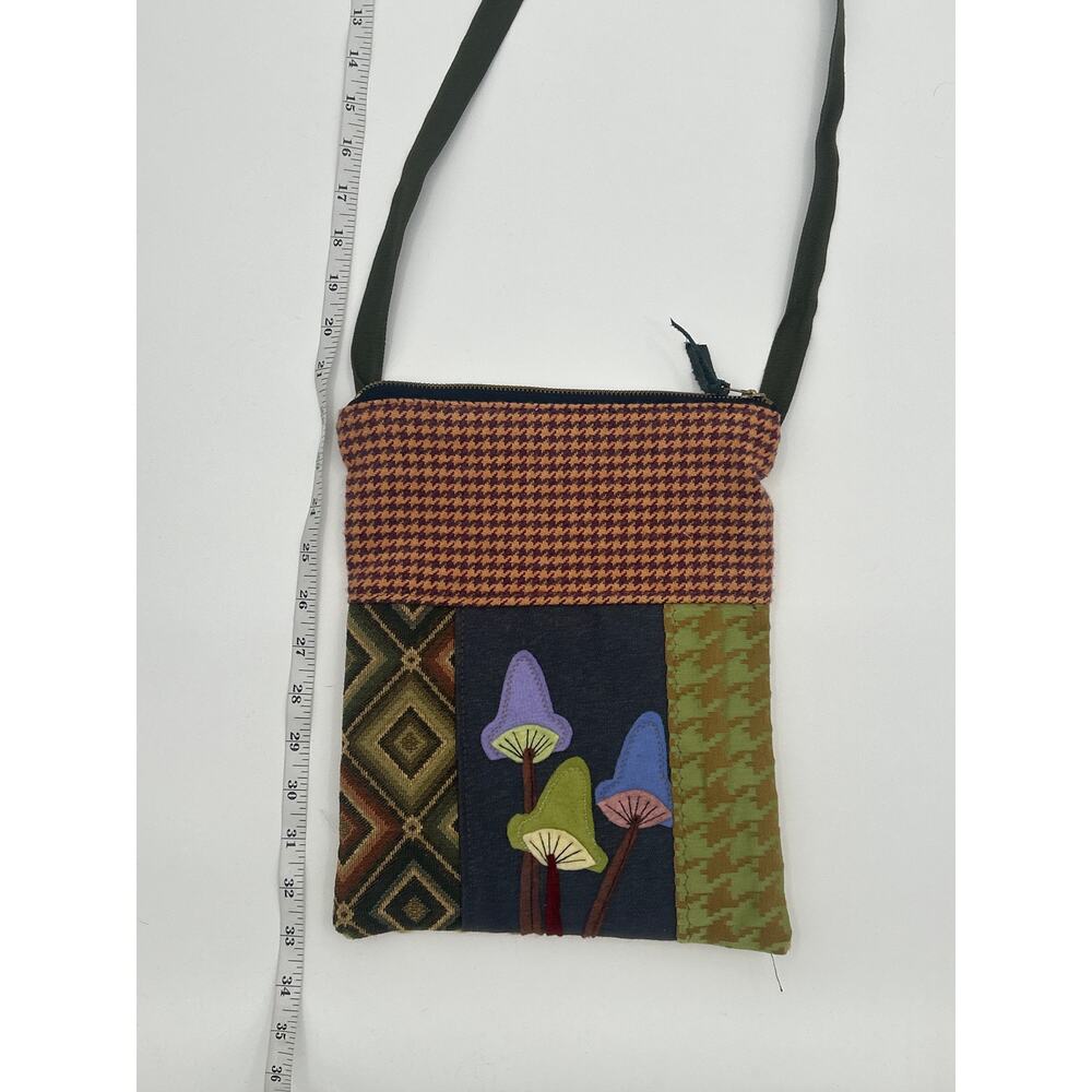 Mushroom Mixed Print Novelty Crossbody Purse Zip Top Bag Boho Hippie Indie - Picture 7 of 8